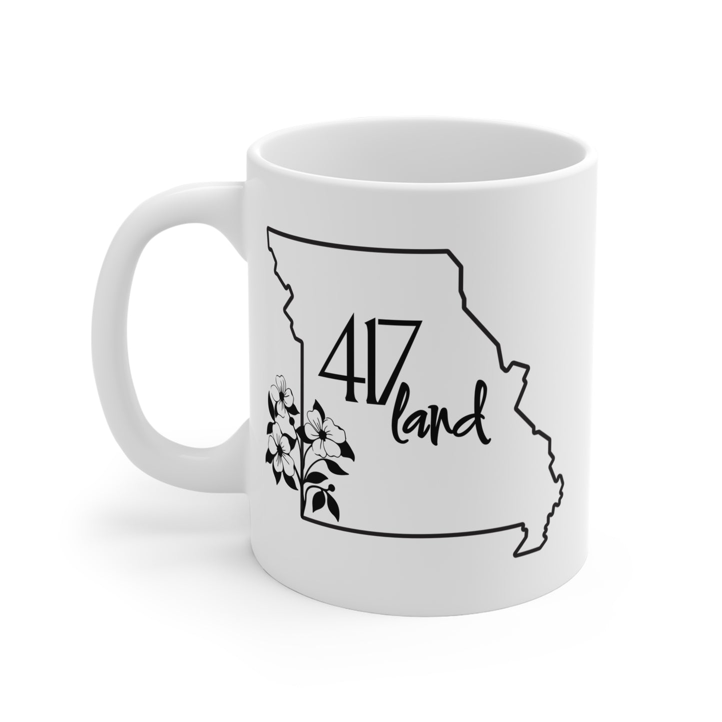 Missouri 417 Land Coffee Mug — 11oz State Outline with Floral Accent