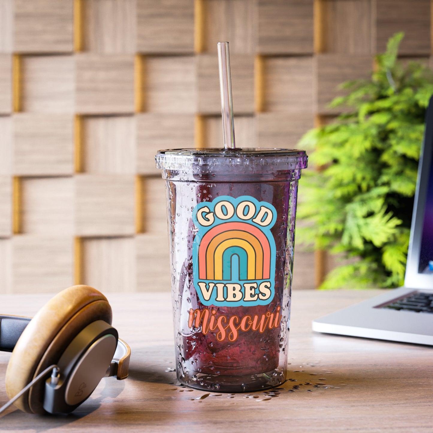 Acrylic Cup with Good Vibes Rainbow Missouri Travel Tumbler