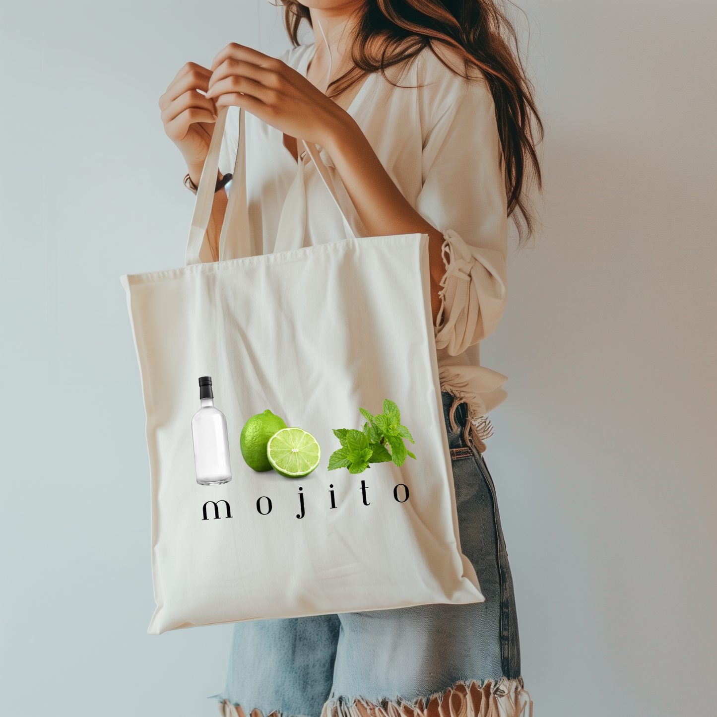 Mojito Tote Bag - Summer Vibes, Beach, Party, Gift for Cocktail Lovers, Eco-Friendly Reusable Bag, 90s, Nineties, for Her Him