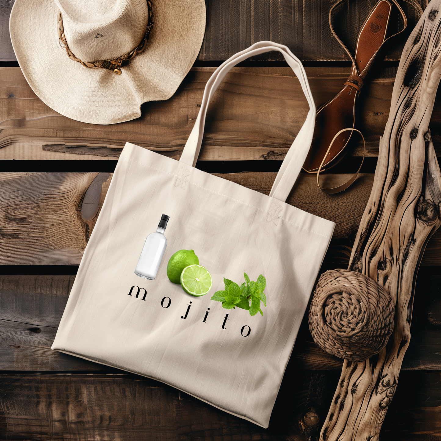 Mojito Tote Bag - Summer Vibes, Beach, Party, Gift for Cocktail Lovers, Eco-Friendly Reusable Bag, 90s, Nineties, for Her Him