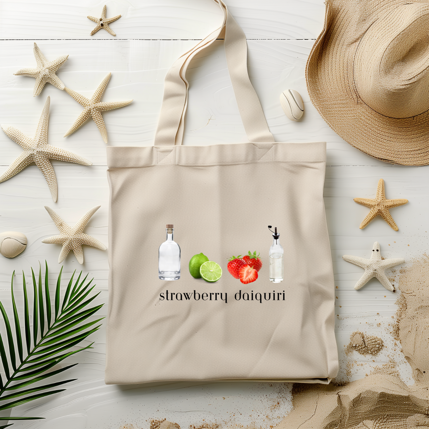 Strawberry Daiquiri Tote Bag for Cocktail Lovers, Fun Beach Bag, Summer Tote, Gift for Bartenders, Funny Grocery Bag, Party, 90s, Nineties