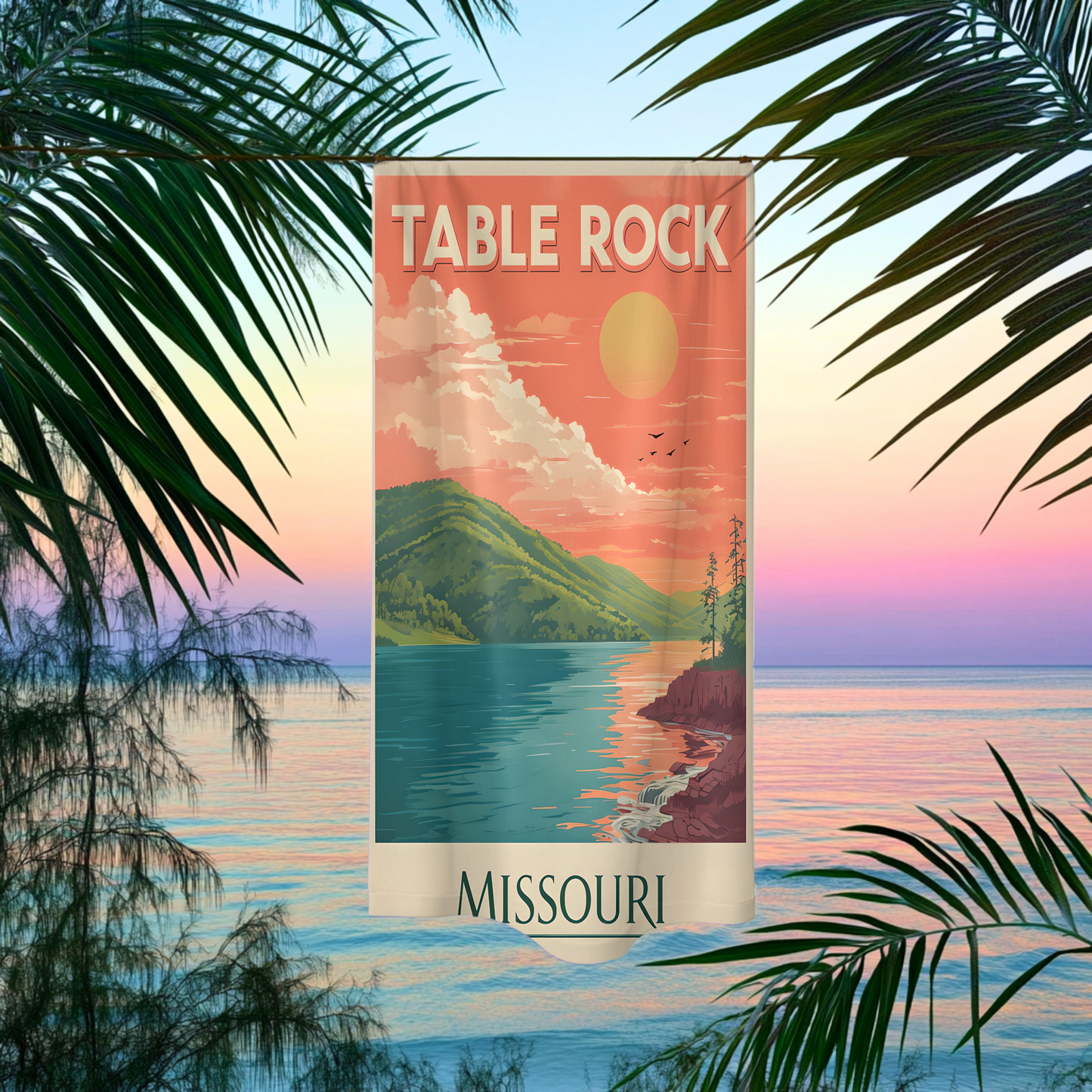 Retro Table Rock Beach Towel - Vibrant Scenic Design for Summer Fun