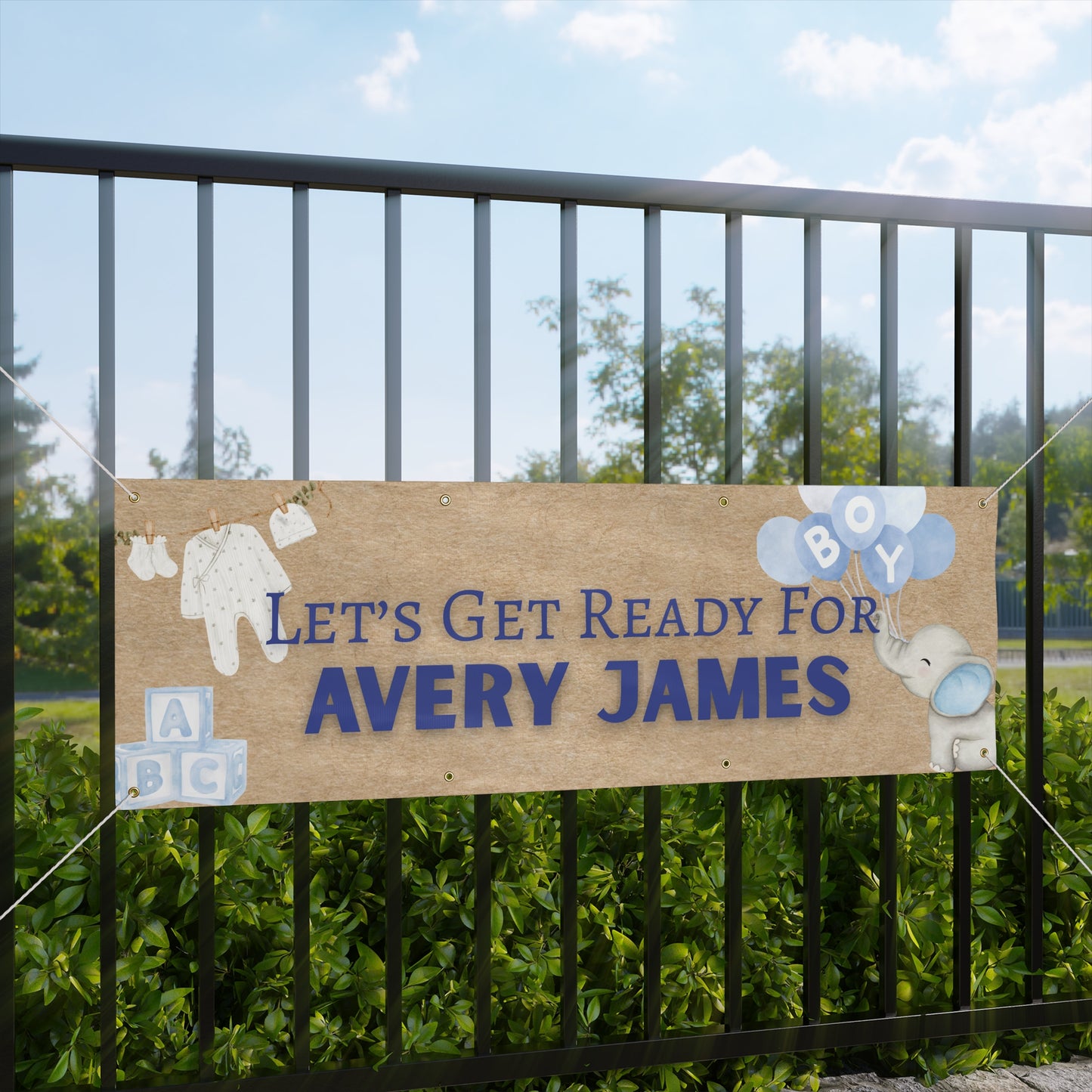 Personalizable Boys Baby Shower Banner — Soft Blue Watercolor