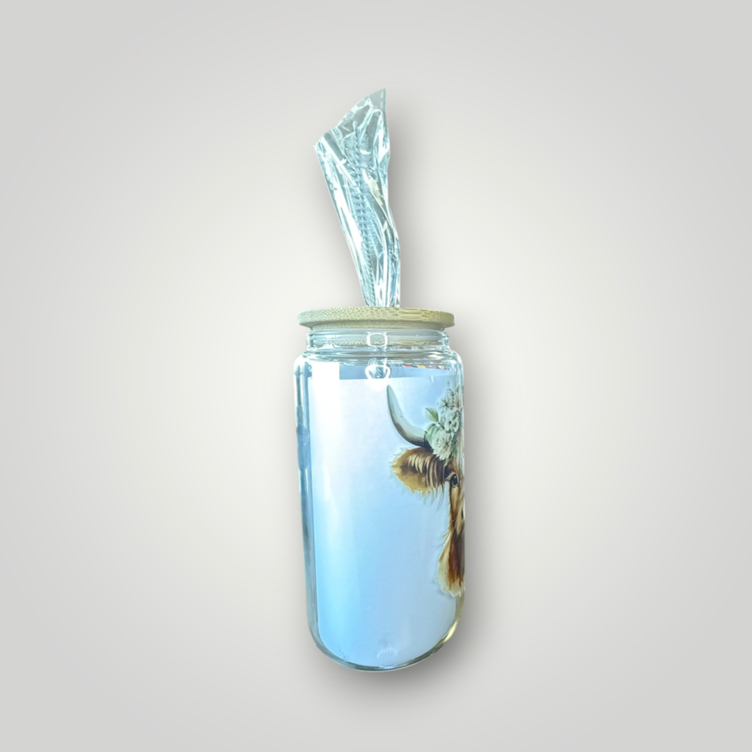 Highland Cow Glass Tumbler with Straw 🐮🌼
