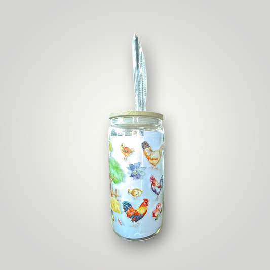 Farm Fresh Glass Tumbler with Straw 🐓🌾