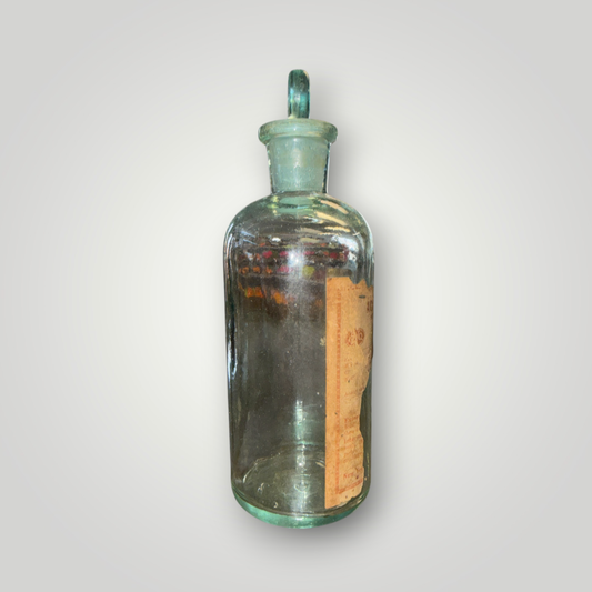 Antique Aqua Glass POISON Acid Apothecary Bottle with Glass Stopper