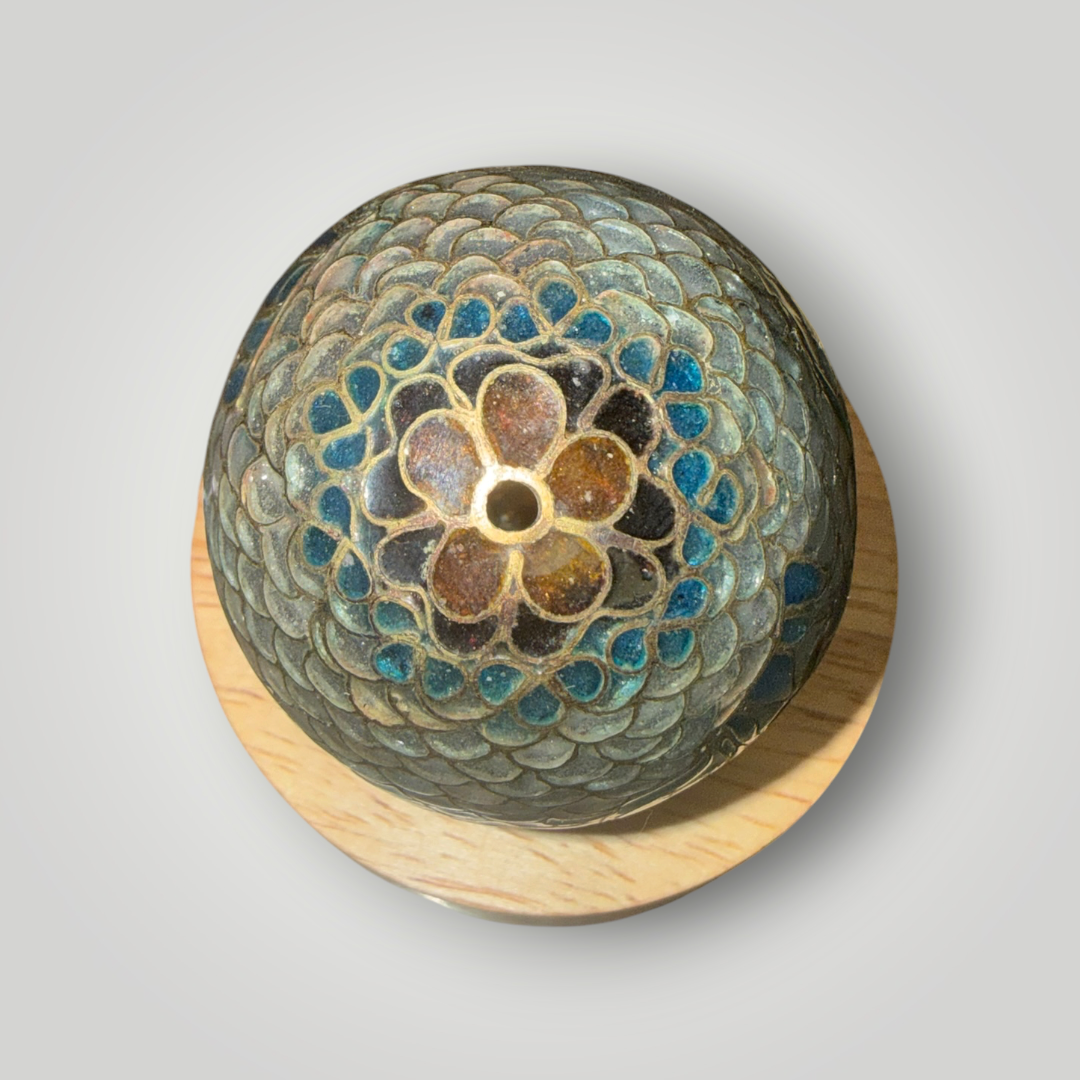Translucent Cloisonné-Style Blue Floral Decorative Egg – 2.25"