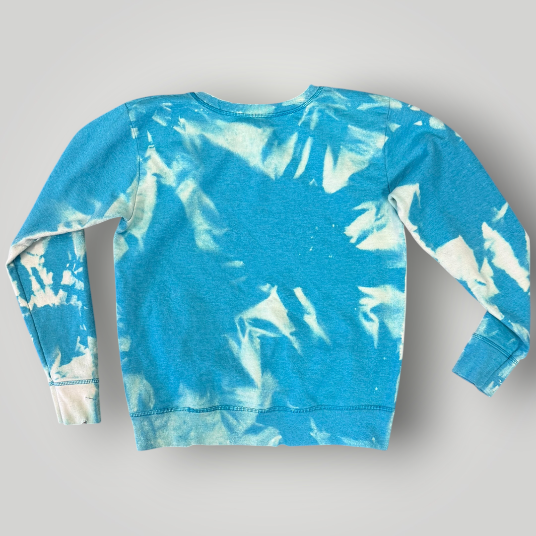 Worn and Reborn – Reworked Blue & White Bleach-Dyed Sweatshirt – Small