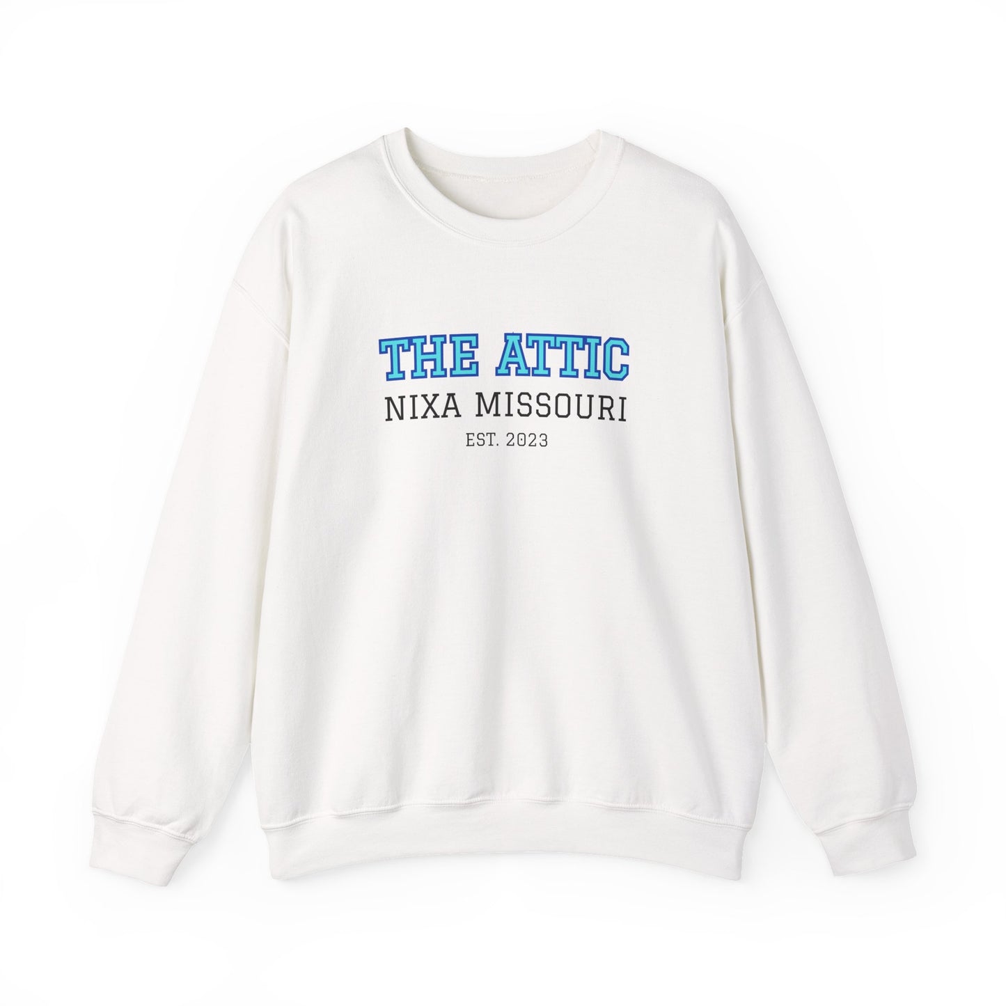 Crewneck Sweatshirt — The Attic Nixa Missouri Est. 2023 College-Style Pullover