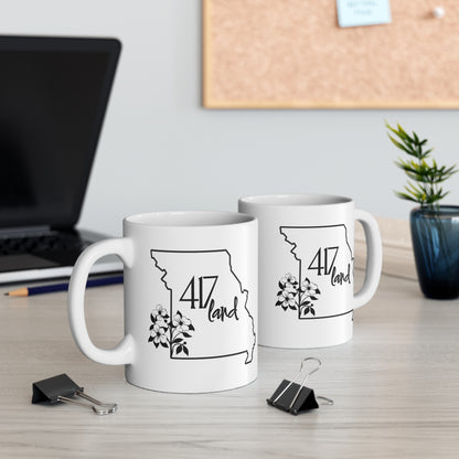 Missouri 417 Land Coffee Mug — 11oz State Outline with Floral Accent