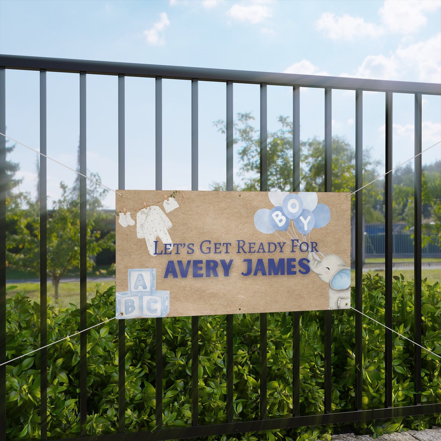 Personalizable Boys Baby Shower Banner — Soft Blue Watercolor