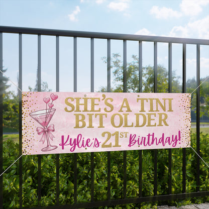 Personalizable 21st Birthday Banner — Gold Confetti & Pink Martini