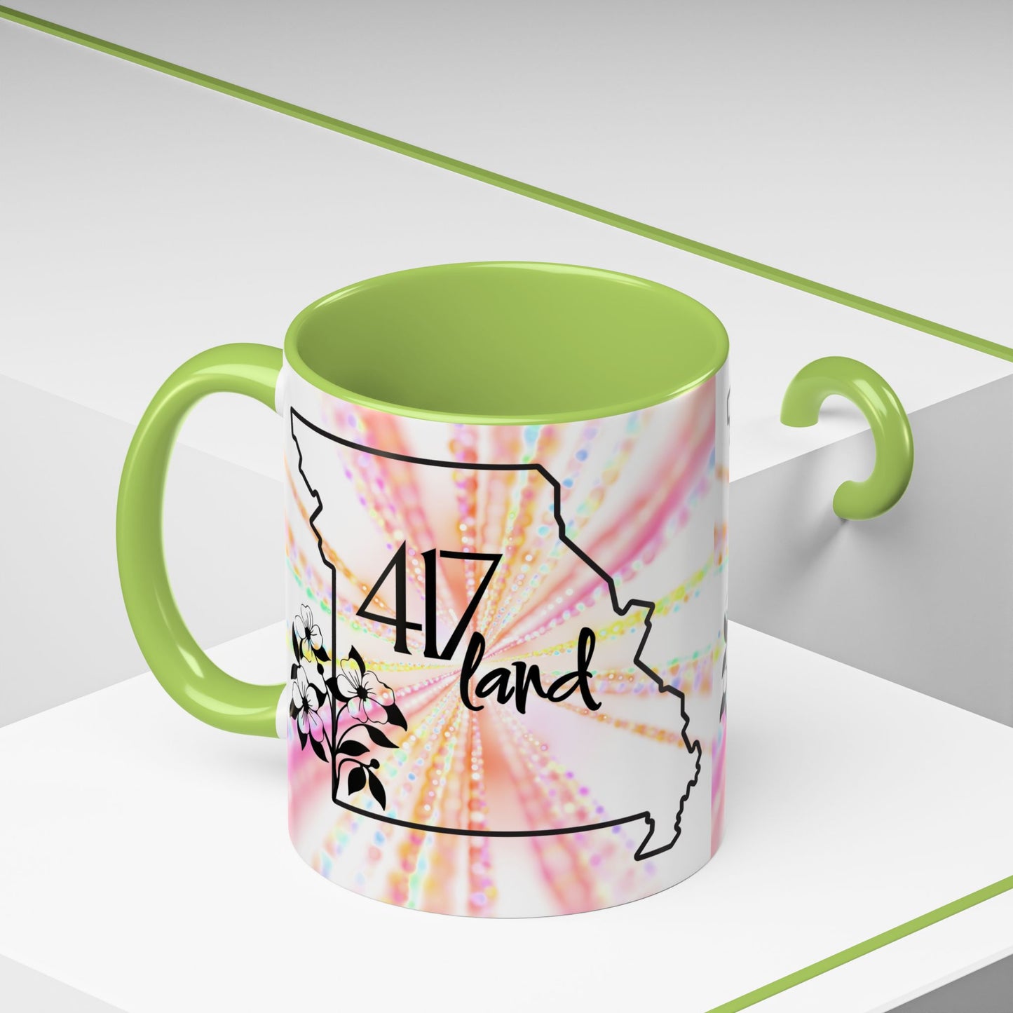417 Land Missouri Coffee Mug — Floral State Outline Accent Mug (11/15 oz)