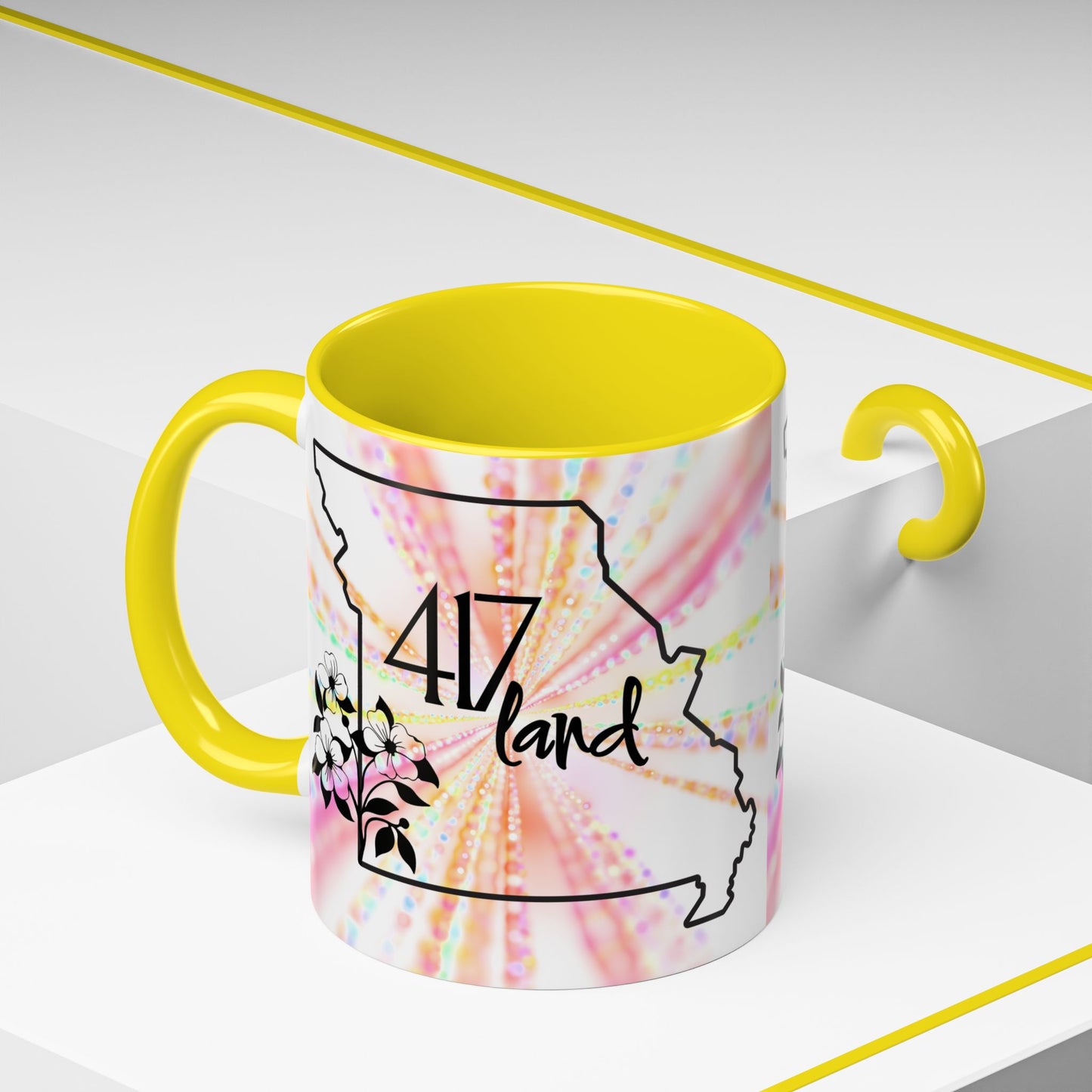 417 Land Missouri Coffee Mug — Floral State Outline Accent Mug (11/15 oz)