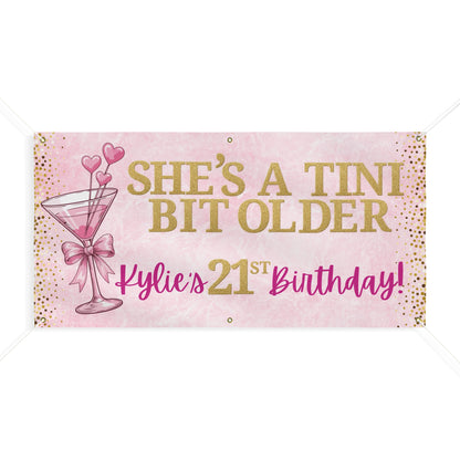 Personalizable 21st Birthday Banner — Gold Confetti & Pink Martini