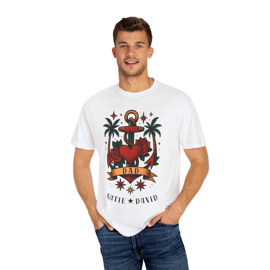 Customizable Fathers Day Tee - American Style Tattoo Dad Shirt