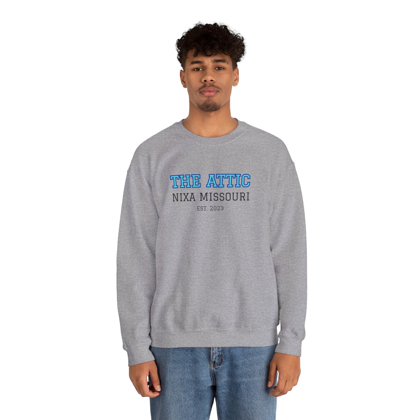 Crewneck Sweatshirt — The Attic Nixa Missouri Est. 2023 College-Style Pullover