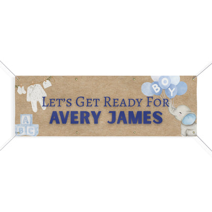 Personalizable Boys Baby Shower Banner — Soft Blue Watercolor