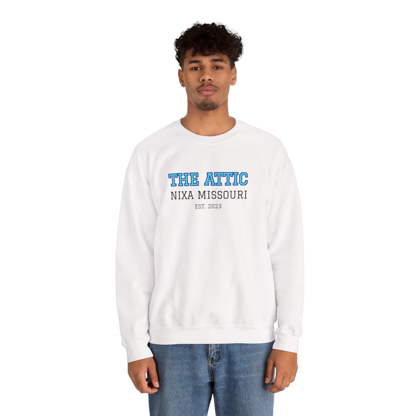 Crewneck Sweatshirt — The Attic Nixa Missouri Est. 2023 College-Style Pullover