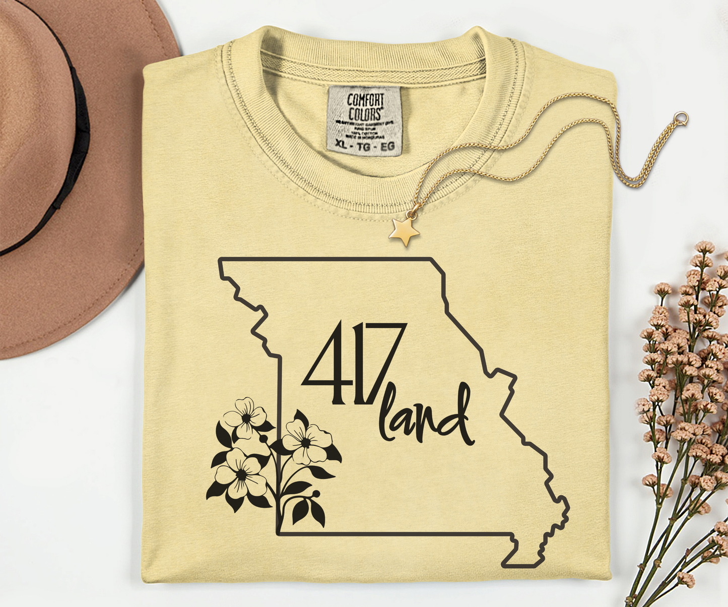 Missouri 417 Land T-Shirt — State Outline Floral Graphic Tee