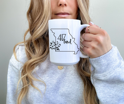 Missouri 417 Land Coffee Mug — 11oz State Outline with Floral Accent