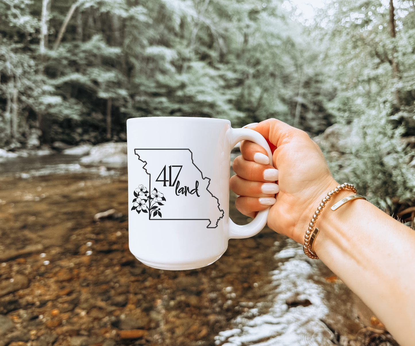 Missouri 417 Land Coffee Mug — 11oz State Outline with Floral Accent