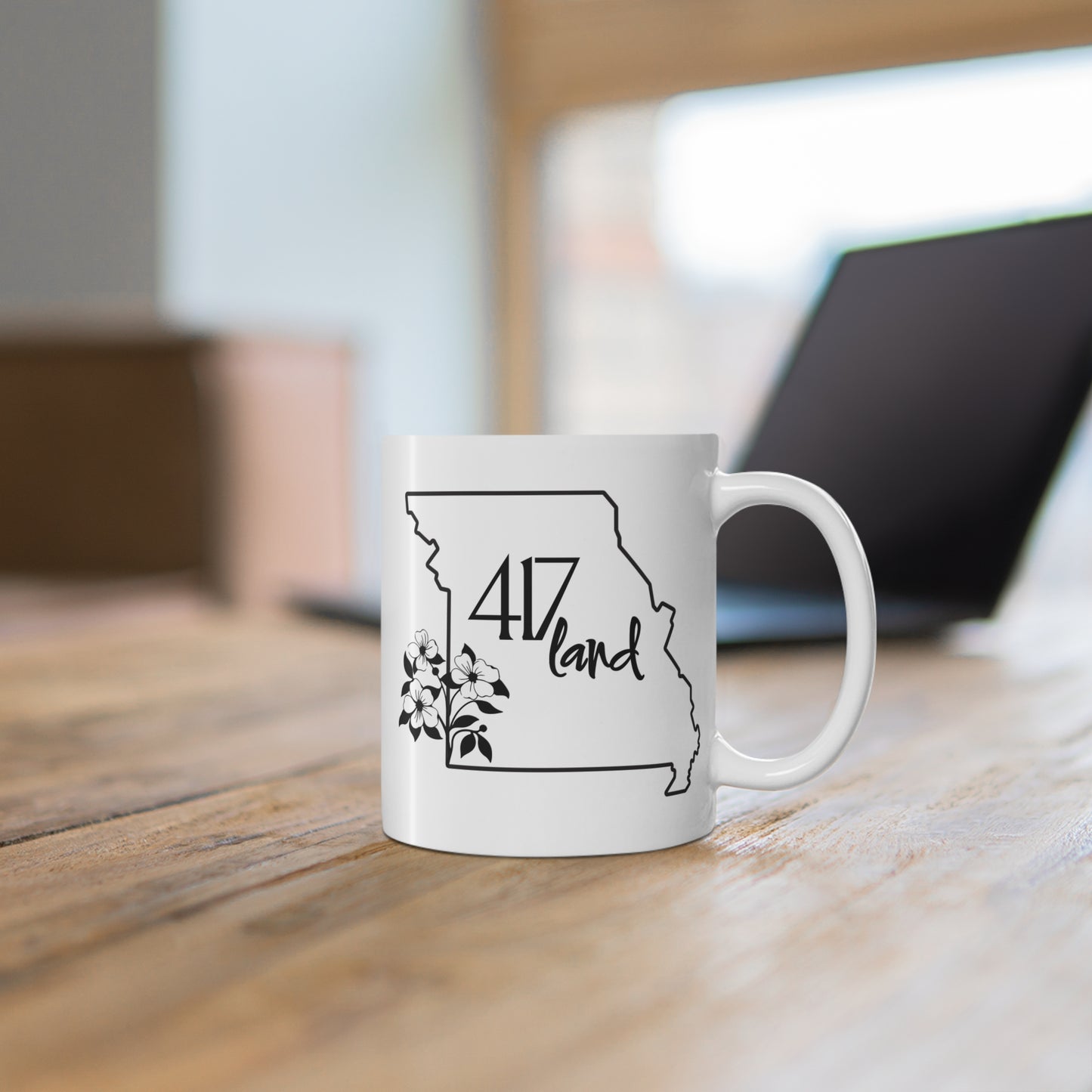 Missouri 417 Land Coffee Mug — 11oz State Outline with Floral Accent