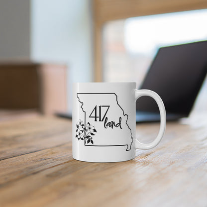 Missouri 417 Land Coffee Mug — 11oz State Outline with Floral Accent