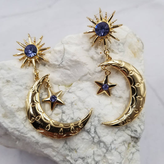 Pretty Star Moon Sapphire Earrings
