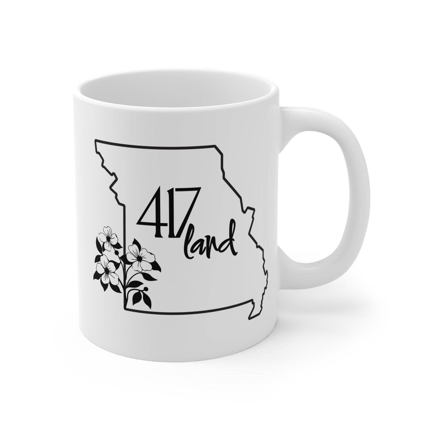 Missouri 417 Land Coffee Mug — 11oz State Outline with Floral Accent