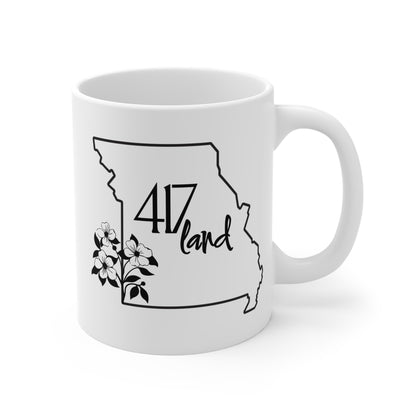 Missouri 417 Land Coffee Mug — 11oz State Outline with Floral Accent