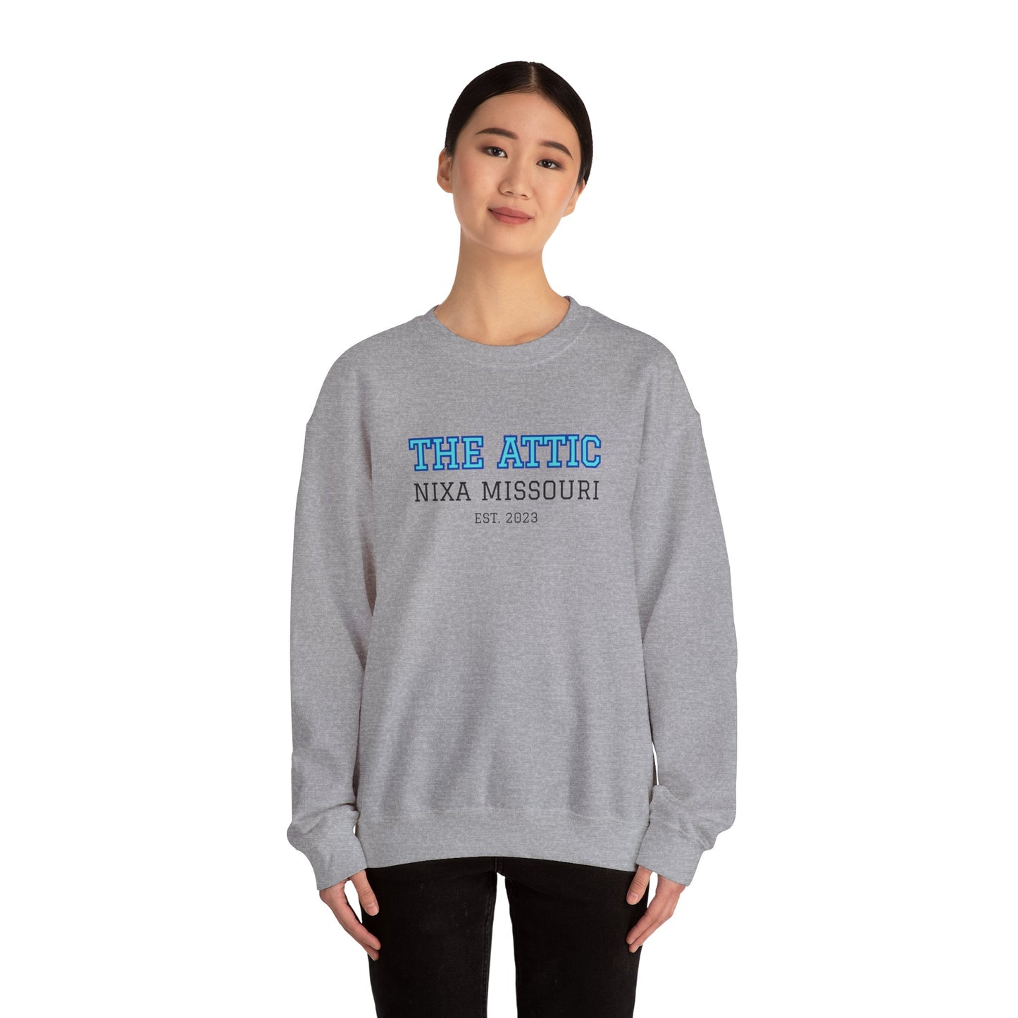 Crewneck Sweatshirt — The Attic Nixa Missouri Est. 2023 College-Style Pullover