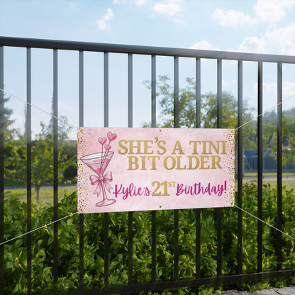 Personalizable 21st Birthday Banner — Gold Confetti & Pink Martini