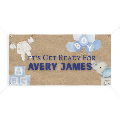 Personalizable Boys Baby Shower Banner — Soft Blue Watercolor