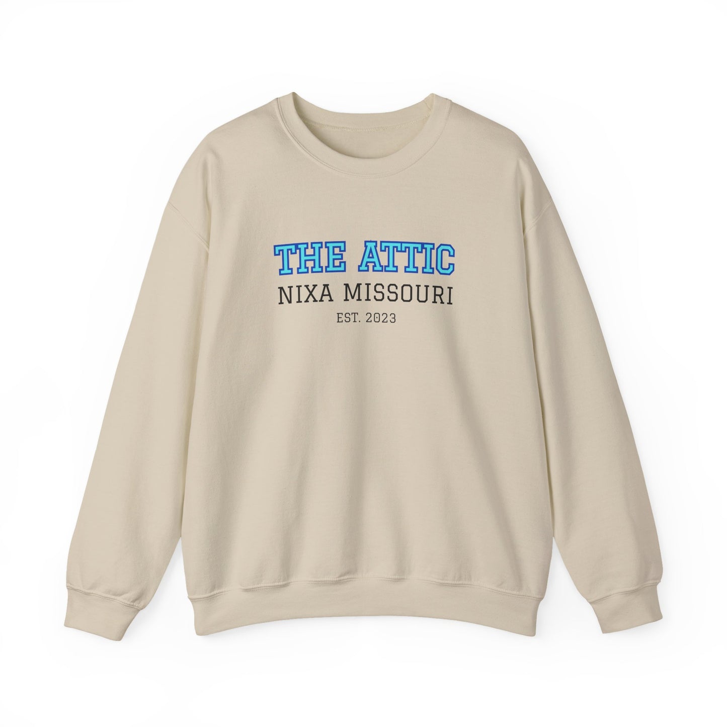 Crewneck Sweatshirt — The Attic Nixa Missouri Est. 2023 College-Style Pullover