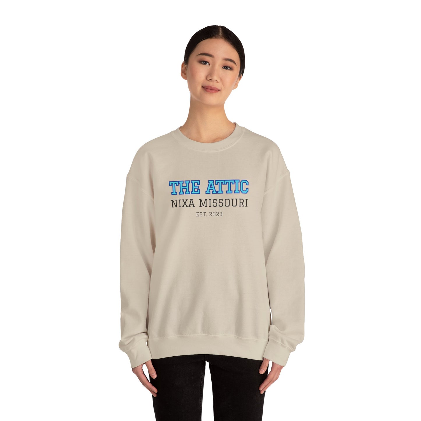 Crewneck Sweatshirt — The Attic Nixa Missouri Est. 2023 College-Style Pullover
