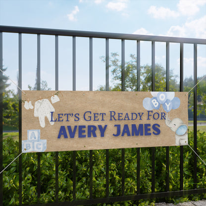Personalizable Boys Baby Shower Banner — Soft Blue Watercolor