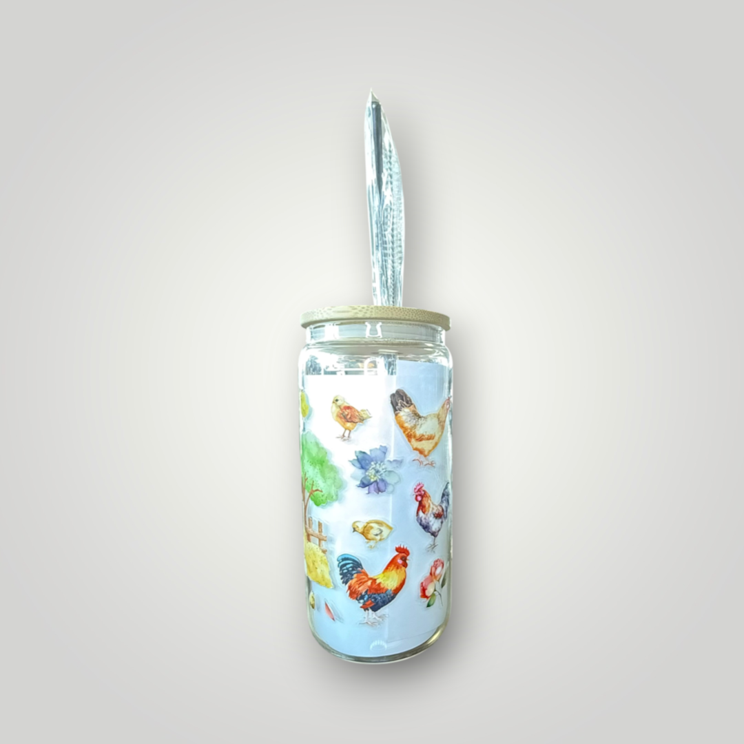 Farm Fresh Glass Tumbler with Straw 🐓🌾