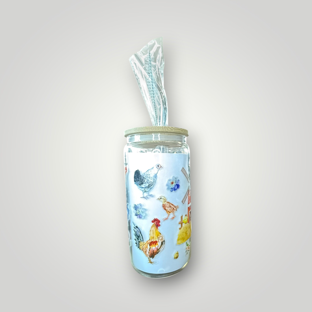Farm Fresh Glass Tumbler with Straw 🐓🌾