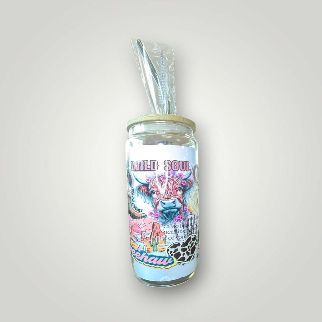 Wild Soul Western Highland Cow Glass Tumbler 🤠🌵🐮