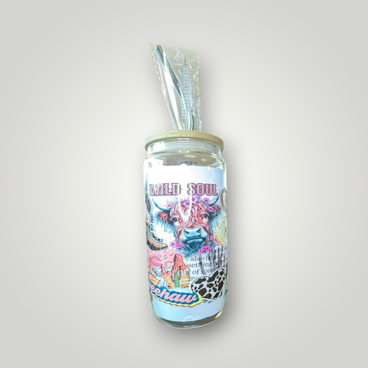 Wild Soul Western Highland Cow Glass Tumbler 🤠🌵🐮