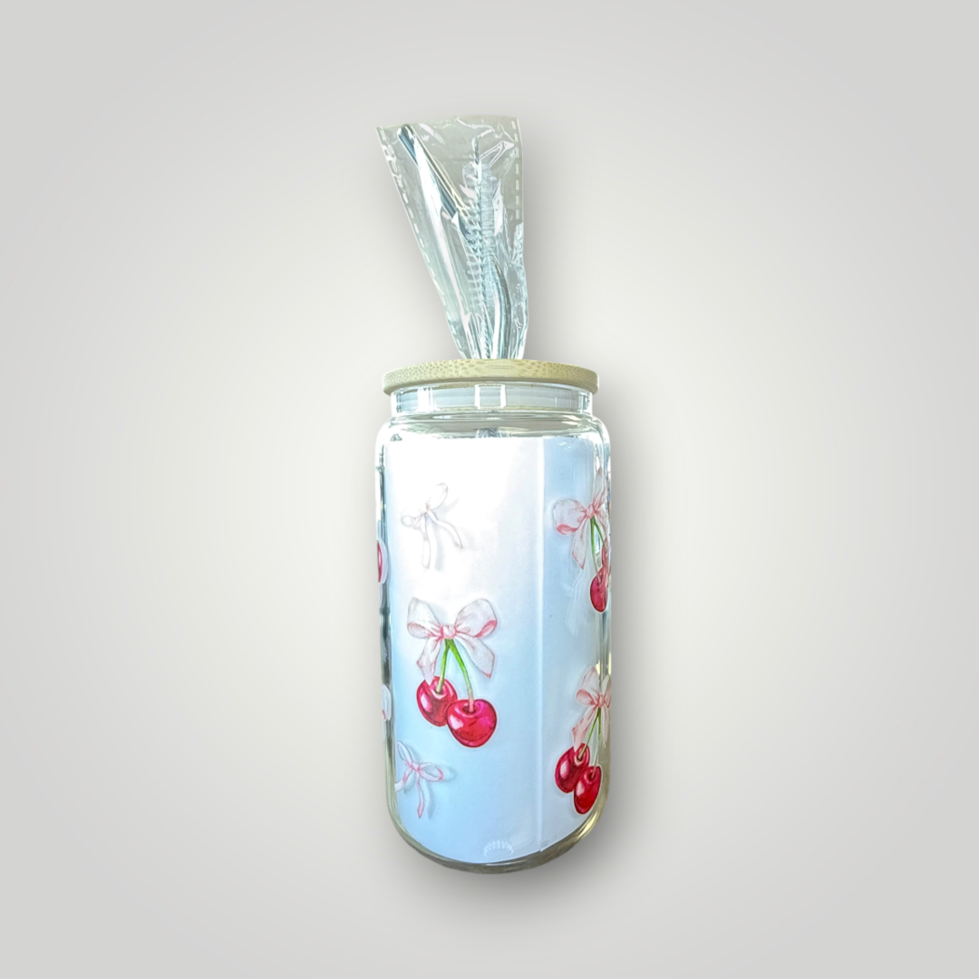Sweet Cherry Bow Glass Tumbler 🍒🎀