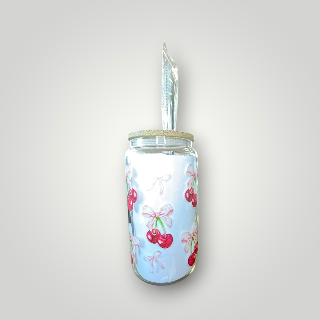 Sweet Cherry Bow Glass Tumbler 🍒🎀
