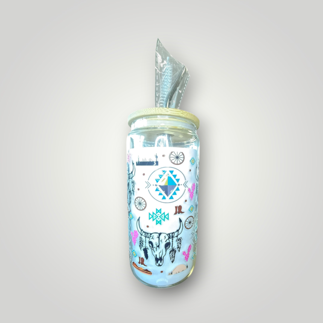 Southwestern Boho Glass Tumbler 🐂🌵🩵
