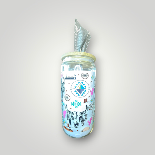 Southwestern Boho Glass Tumbler 🐂🌵🩵