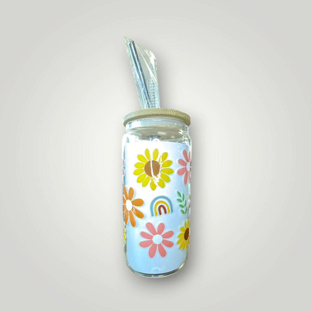 Retro Flower Power Glass Tumbler 🌼🌈