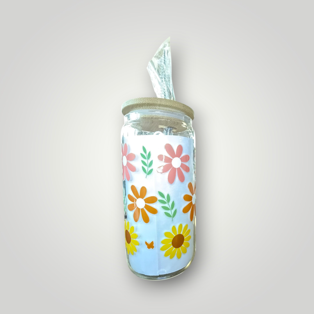 Retro Flower Power Glass Tumbler 🌼🌈