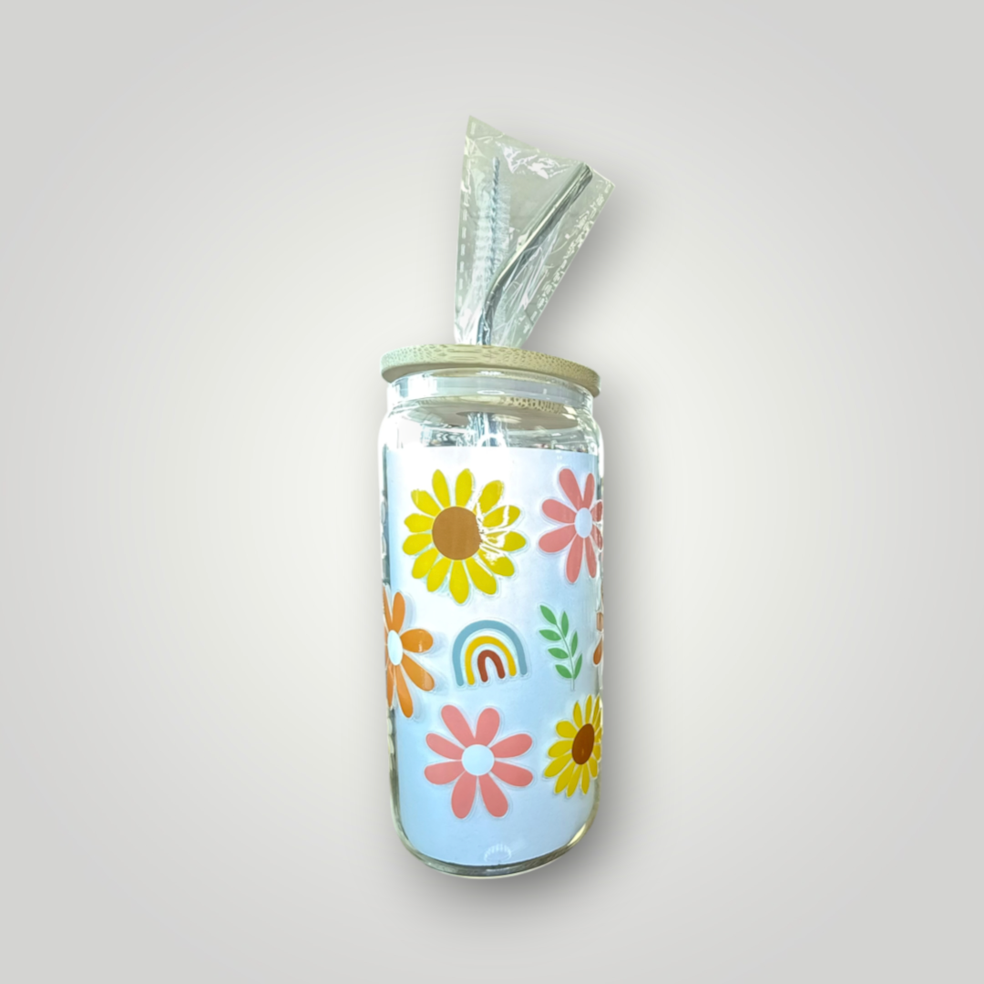 Retro Flower Power Glass Tumbler 🌼🌈