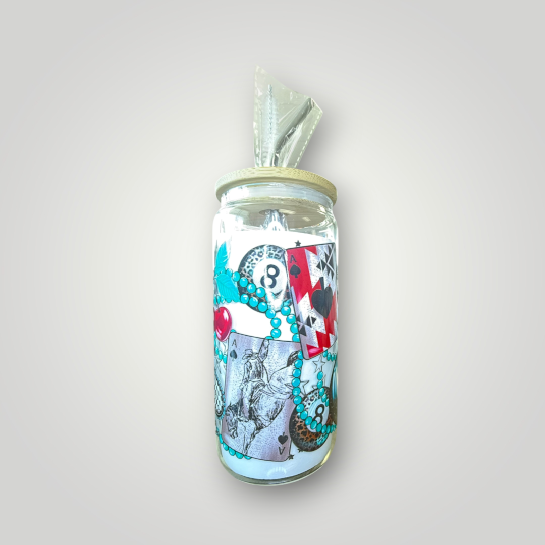 Western 8-Ball Cowgirl Glass Tumbler 🎱🩵🤠