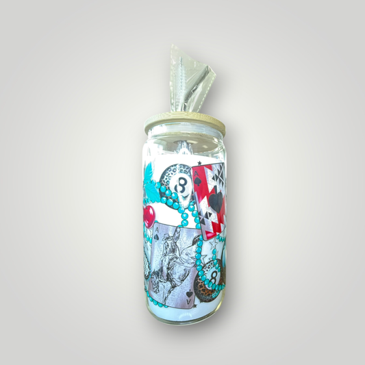 Western 8-Ball Cowgirl Glass Tumbler 🎱🩵🤠